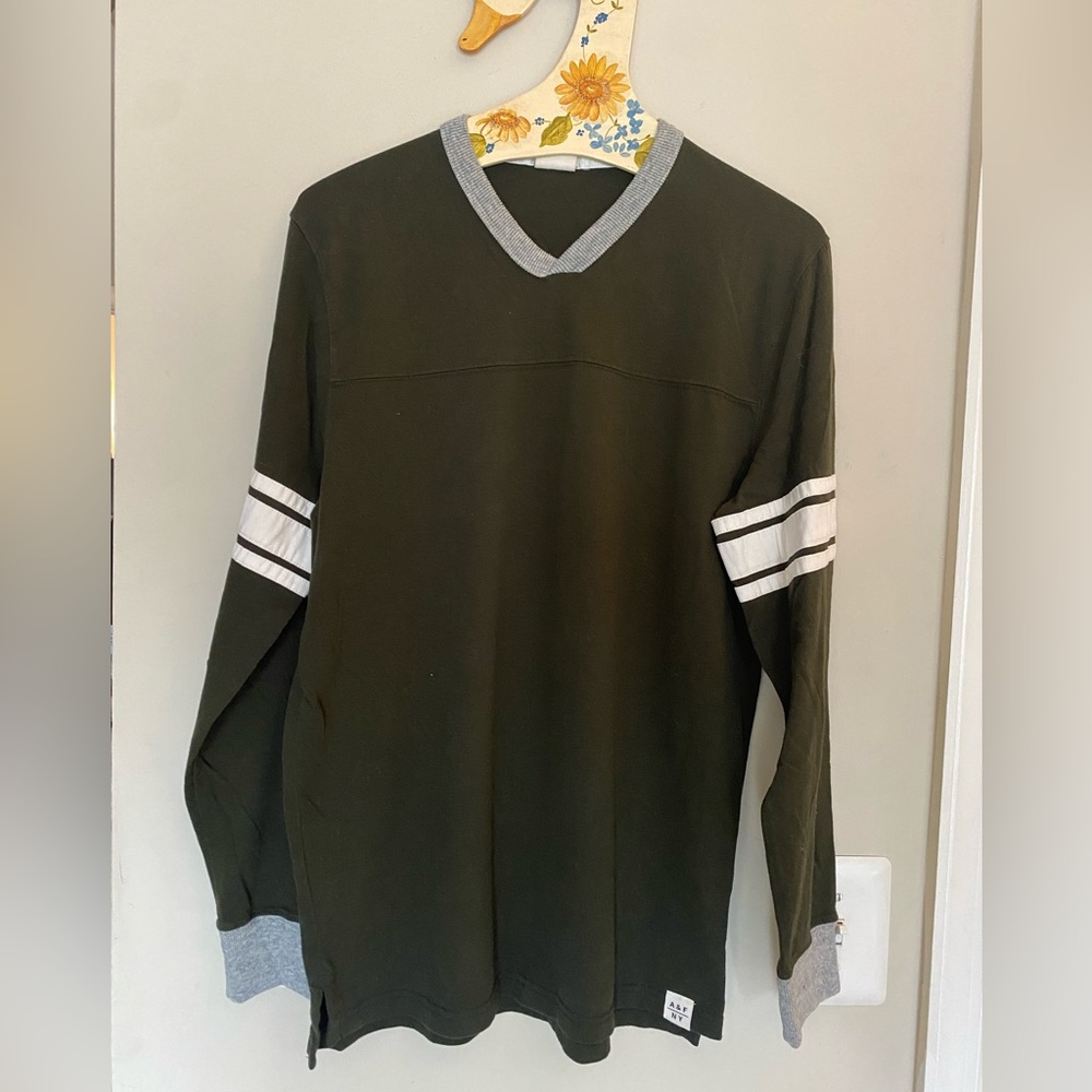 Abercrombie and Fitch muscle striped jersey green and white long sleeve